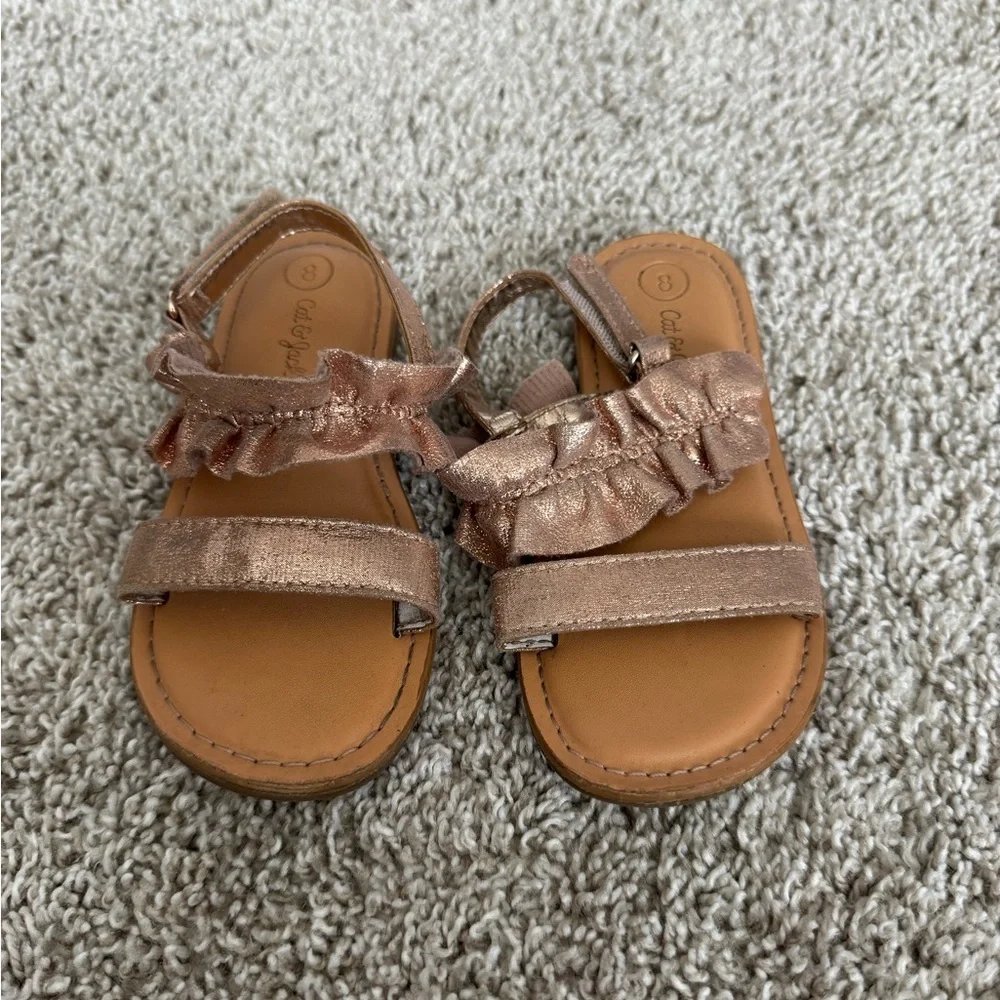 Cat & Jack Toddler Rose Gold Ruffle Sandals Toddler Girls' Dita Sandals Size 8 - Picture 4 of 5